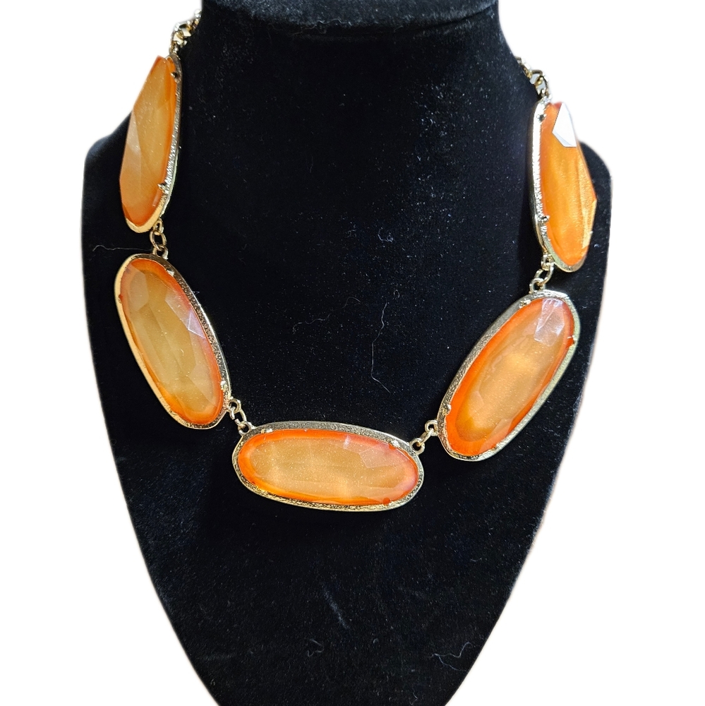 Orange Large Stone Gold Tone Necklace Boho